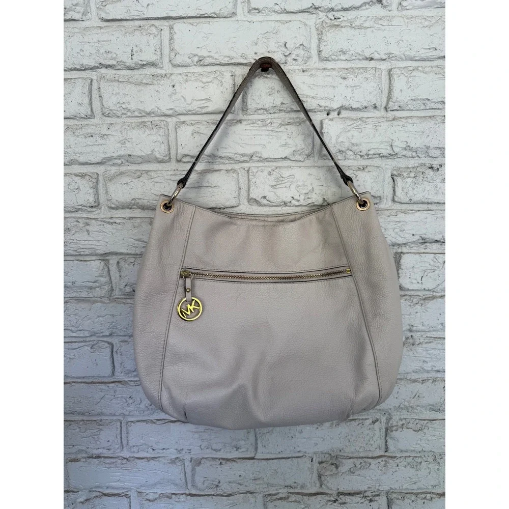 Michael Kors Beige Leather Hobo‎ Bag Gold Hardware Designer Purse Shoulder Bag